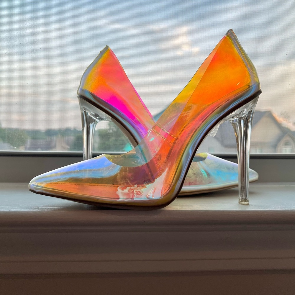 Fashion Nova Iridescent Clear Heels.